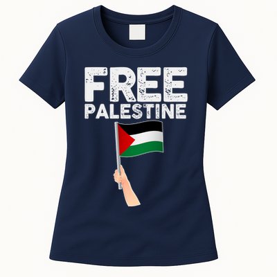 Distressed Free Palestine Waving Flag Womens T-Shirt
