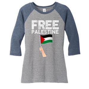 Distressed Free Palestine Waving Flag Women's Tri-Blend 3/4-Sleeve Raglan Shirt