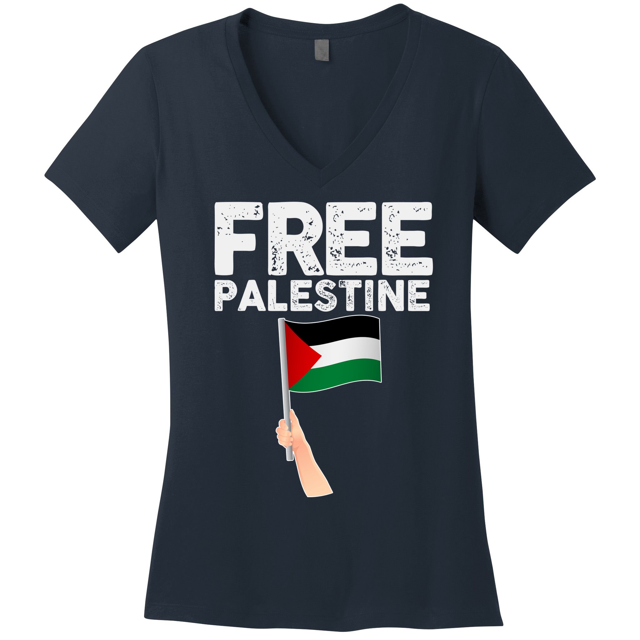 Distressed Free Palestine Waving Flag Women's V-Neck T-Shirt