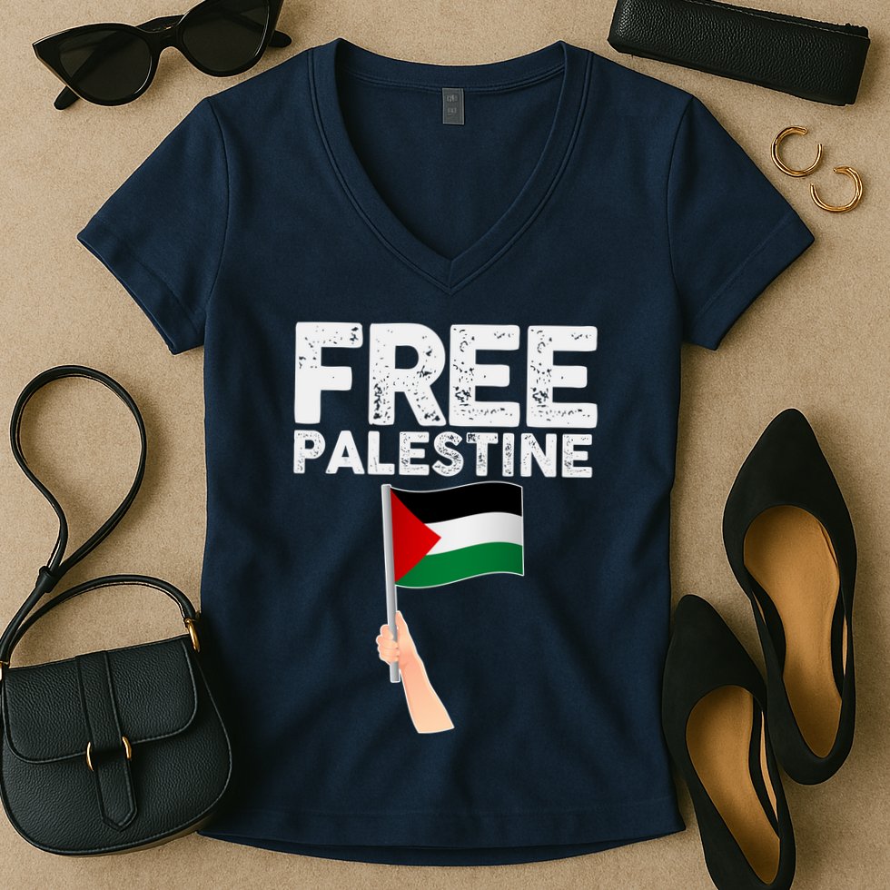 Distressed Free Palestine Waving Flag Women's V-Neck T-Shirt