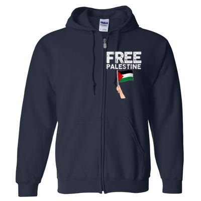 Distressed Free Palestine Waving Flag Full Zip Hoodie