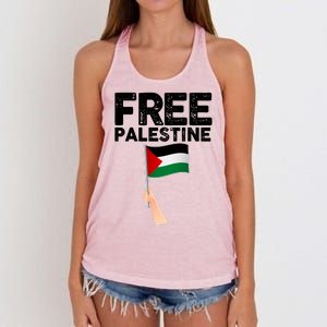 Distressed Free Palestine Waving Flag Women's Knotted Racerback Tank