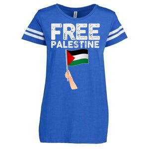 Distressed Free Palestine Waving Flag Enza Ladies Jersey Football T-Shirt