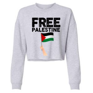 Distressed Free Palestine Waving Flag Cropped Pullover Crew