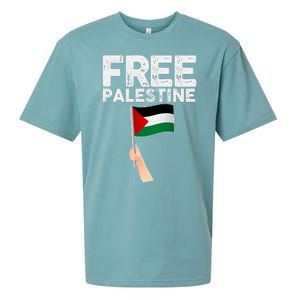 Distressed Free Palestine Waving Flag Sueded Cloud Jersey T-Shirt