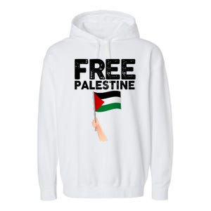 Distressed Free Palestine Waving Flag Garment-Dyed Fleece Hoodie