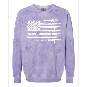 Distressed Gun Riffle US Flag Colorblast Crewneck Sweatshirt