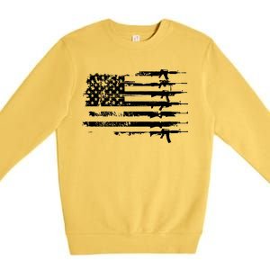 Distressed Gun Riffle US Flag Premium Crewneck Sweatshirt