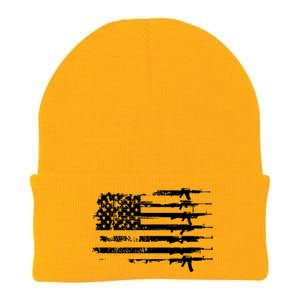 Distressed Gun Riffle US Flag Knit Cap Winter Beanie