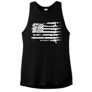 Distressed Gun Riffle US Flag Ladies PosiCharge Tri-Blend Wicking Tank