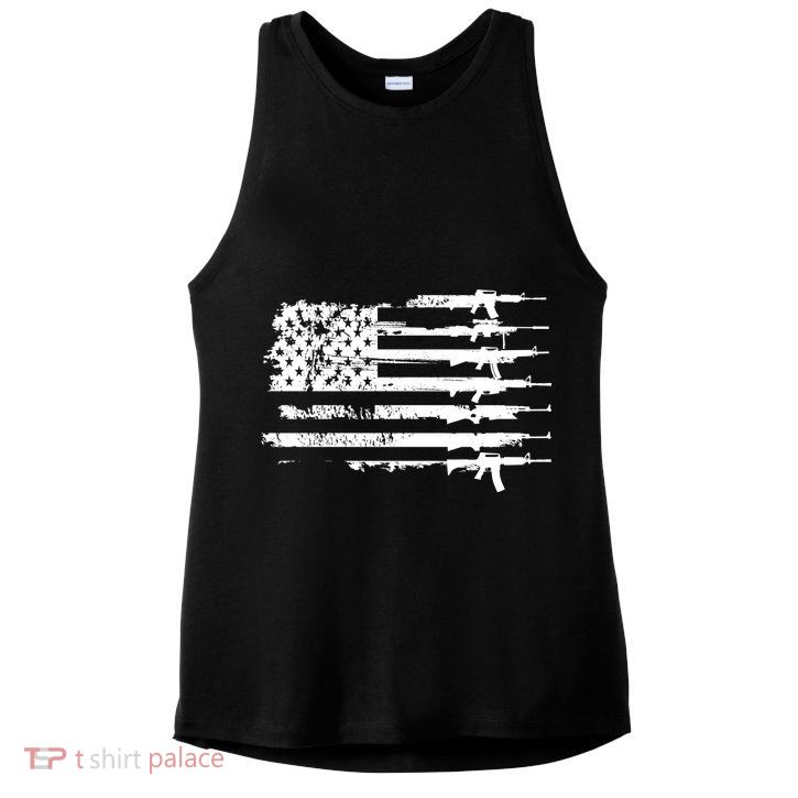 Distressed Gun Riffle US Flag Ladies PosiCharge Tri-Blend Wicking Tank