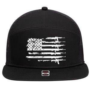 Distressed Gun Riffle US Flag 7 Panel Mesh Trucker Snapback Hat