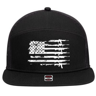 Distressed Gun Riffle US Flag 7 Panel Mesh Trucker Snapback Hat