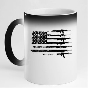 Distressed Gun Riffle US Flag 11oz Black Color Changing Mug