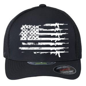 Distressed Gun Riffle US Flag Flexfit Unipanel Trucker Cap