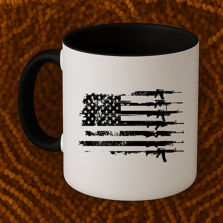 Distressed Gun Riffle US Flag Mug
