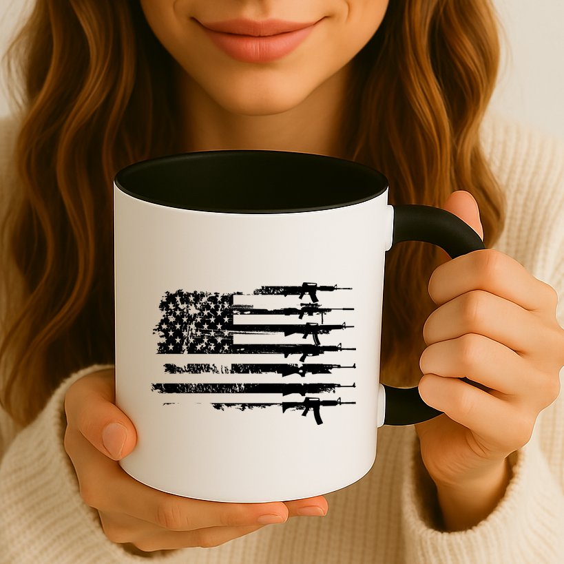 Distressed Gun Riffle US Flag Mug