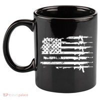 Distressed Gun Riffle US Flag 11oz C Handle Ceramic Mug
