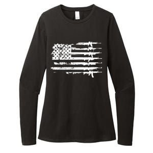 Distressed Gun Riffle US Flag Womens CVC Long Sleeve Shirt