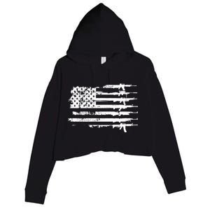 Distressed Gun Riffle US Flag Crop Fleece Hoodie