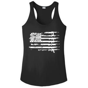 Distressed Gun Riffle US Flag Ladies PosiCharge Competitor Racerback Tank