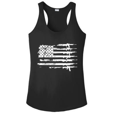 Distressed Gun Riffle US Flag Ladies PosiCharge Competitor Racerback Tank