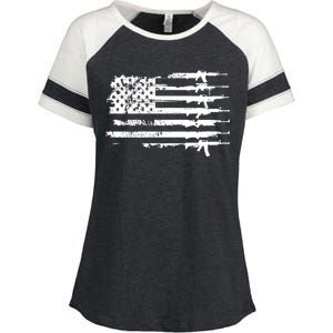 Distressed Gun Riffle US Flag Enza Ladies Jersey Colorblock Tee