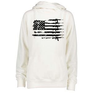 Distressed Gun Riffle US Flag Womens Funnel Neck Pullover Hood