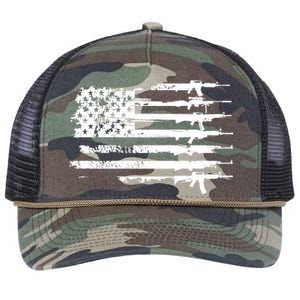 Distressed Gun Riffle US Flag Retro Rope Trucker Hat Cap