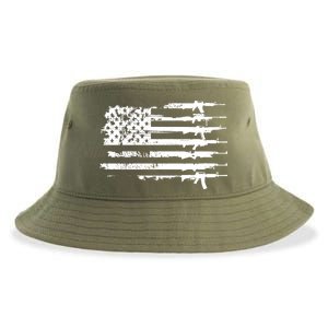 Distressed Gun Riffle US Flag Sustainable Bucket Hat