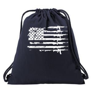 Distressed Gun Riffle US Flag Drawstring Bag