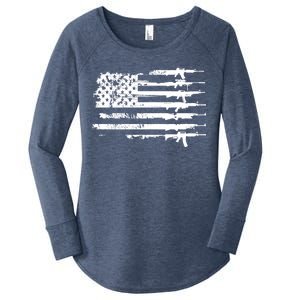 Distressed Gun Riffle US Flag Women's Perfect Tri Tunic Long Sleeve Shirt