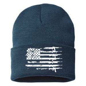 Distressed Gun Riffle US Flag Sustainable Knit Beanie