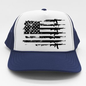 Distressed Gun Riffle US Flag Trucker Hat