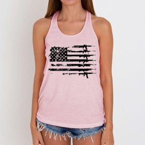 Distressed Gun Riffle US Flag Women's Knotted Racerback Tank