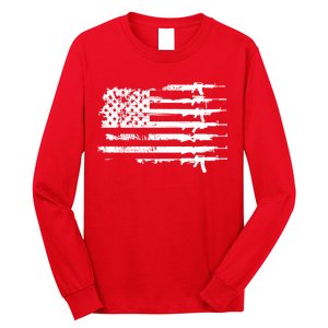 Distressed Gun Riffle US Flag Long Sleeve Shirt