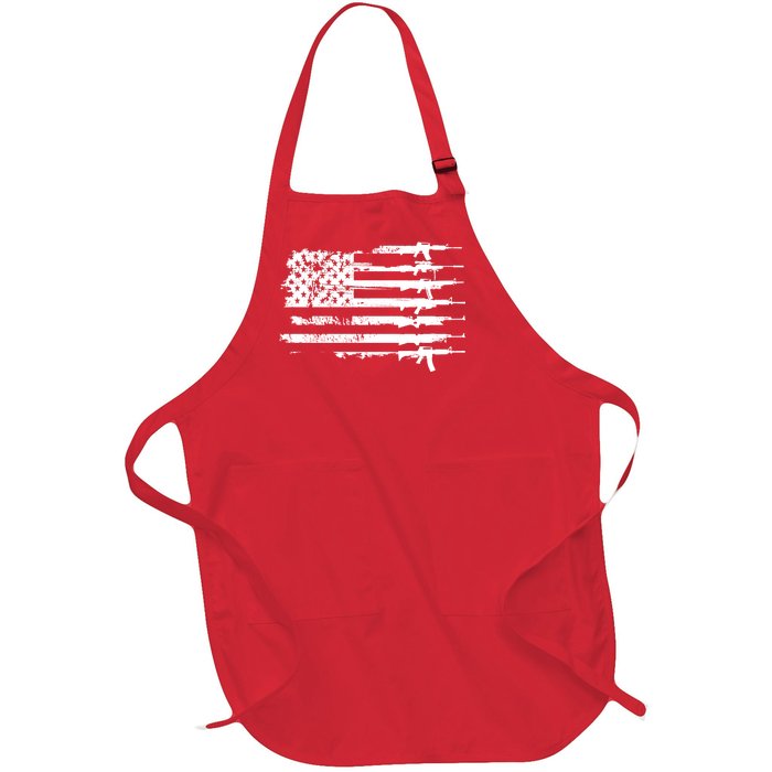 Distressed Gun Riffle US Flag Full-Length Apron With Pockets