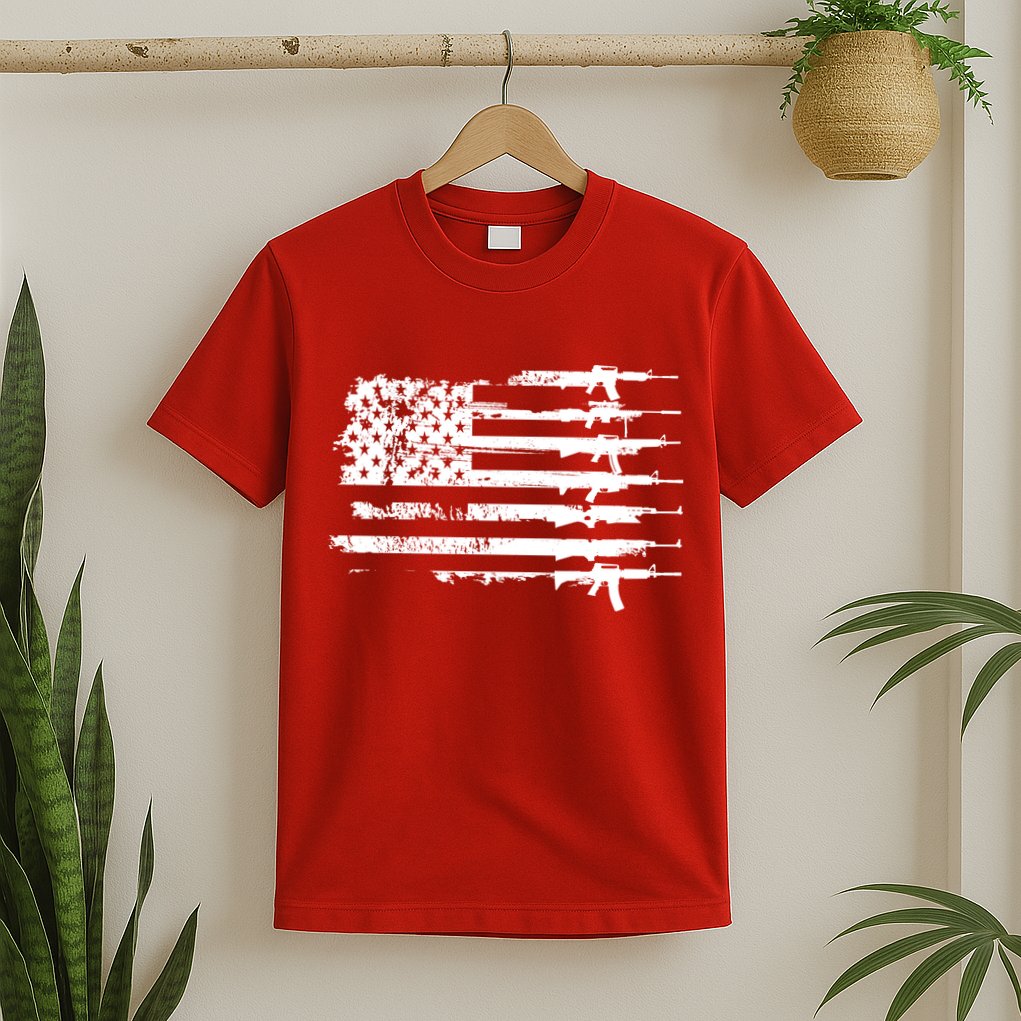Distressed Gun Riffle US Flag T-Shirt