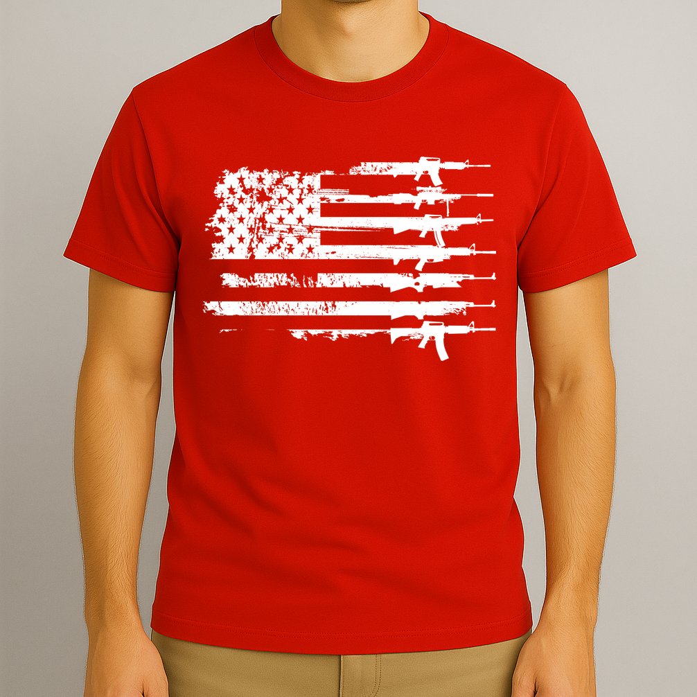 Distressed Gun Riffle US Flag T-Shirt