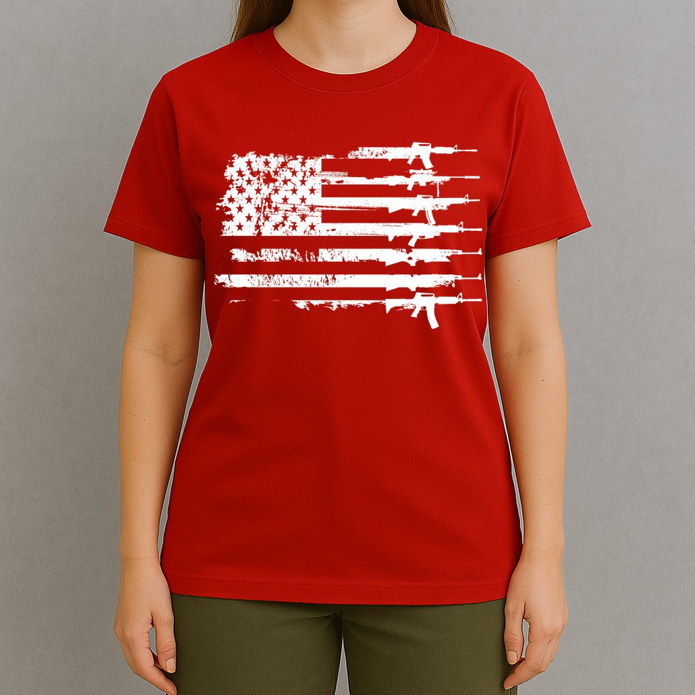 Distressed Gun Riffle US Flag T-Shirt