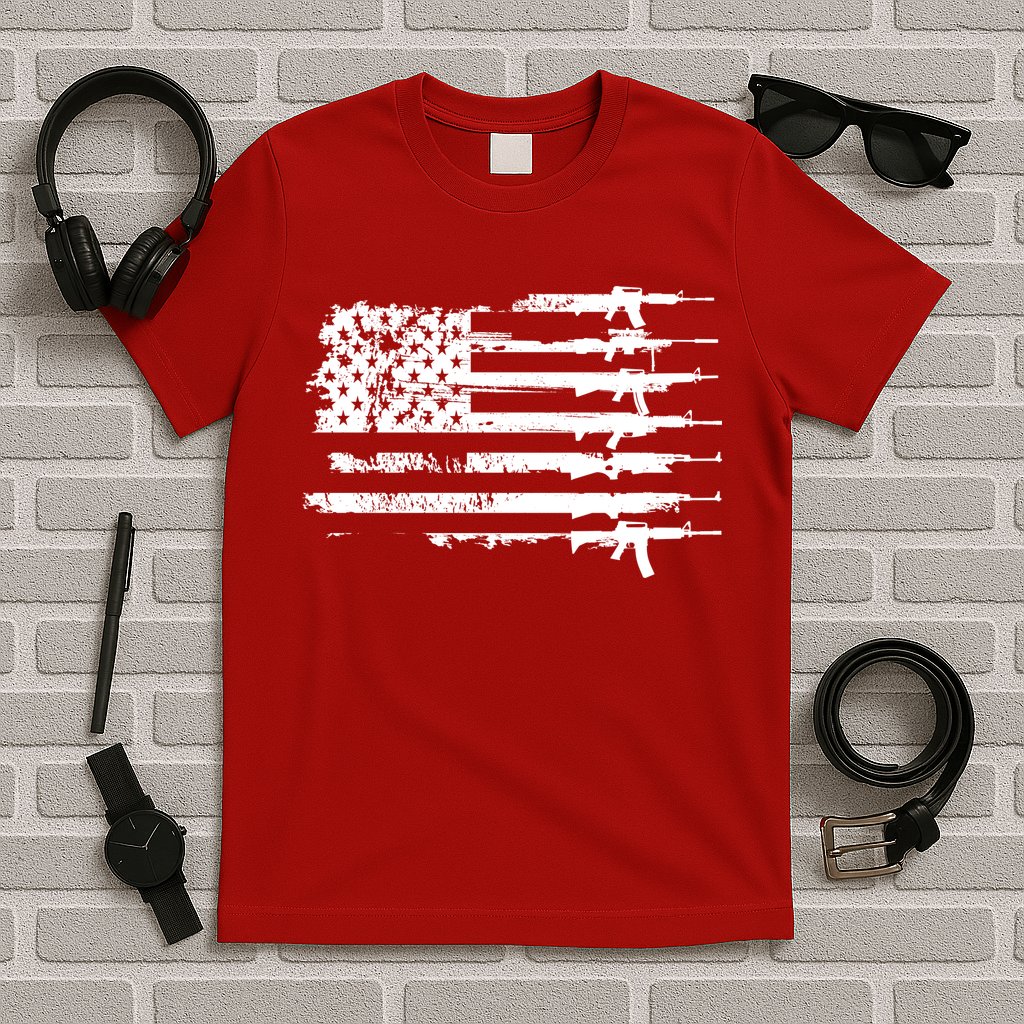 Distressed Gun Riffle US Flag T-Shirt