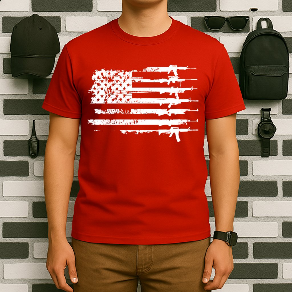 Distressed Gun Riffle US Flag T-Shirt