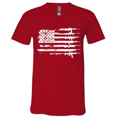 Distressed Gun Riffle US Flag V-Neck T-Shirt
