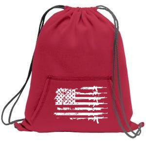 Distressed Gun Riffle US Flag Sweatshirt Cinch Pack Bag