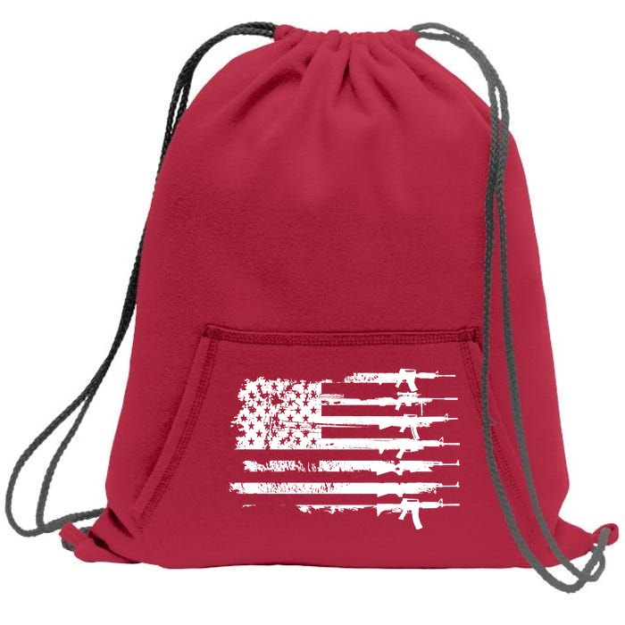 Distressed Gun Riffle US Flag Sweatshirt Cinch Pack Bag