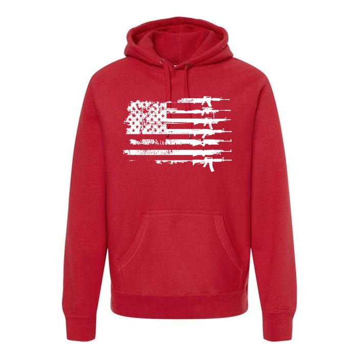 Distressed Gun Riffle US Flag Premium Hoodie