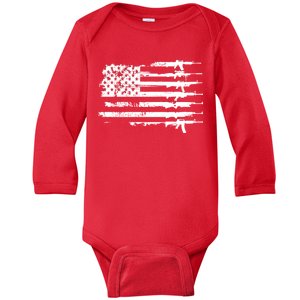 Distressed Gun Riffle US Flag Baby Long Sleeve Bodysuit