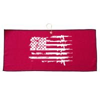 Distressed Gun Riffle US Flag Large Microfiber Waffle Golf Towel