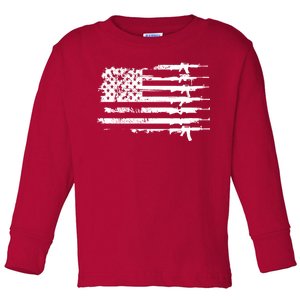 Distressed Gun Riffle US Flag Toddler Long Sleeve Shirt