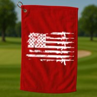 Distressed Gun Riffle US Flag Golf Towel